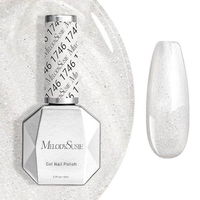 MelodySusie White Glitter Gel Nail Polish,0.5fl oz White Shimmer Soak Off UV LED Pure White Sparkle Glitter Gel Polish Gift for Women Nail Art Manicure Salon DIY Nail Design Decoration at Home-1746