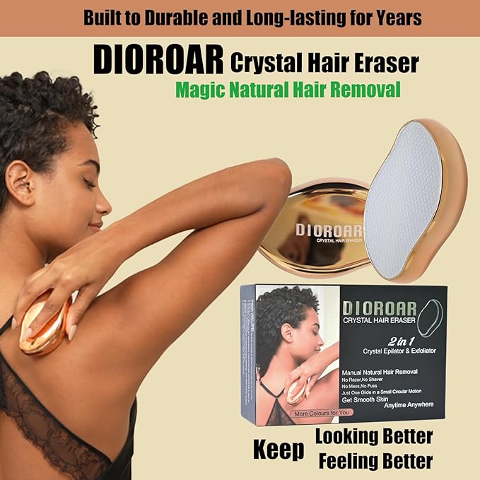 Crystal Hair Eraser,Upgrade Crystal Hair Remover,Physical Nano Glass Hair Removal Device,Painless Epilator and Exfoliator Without Shaver for Quick Soft Silky Skin(Golden)