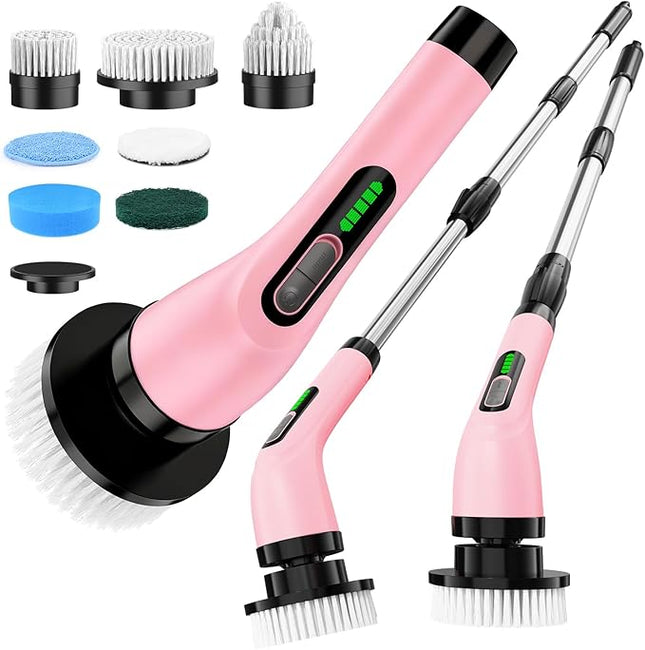 Electric Spin Scrubber for Cleaning Bathroom: Cordless Power Shower Scrubber - Electric Cleaning Brush for Tile Tub - Pink