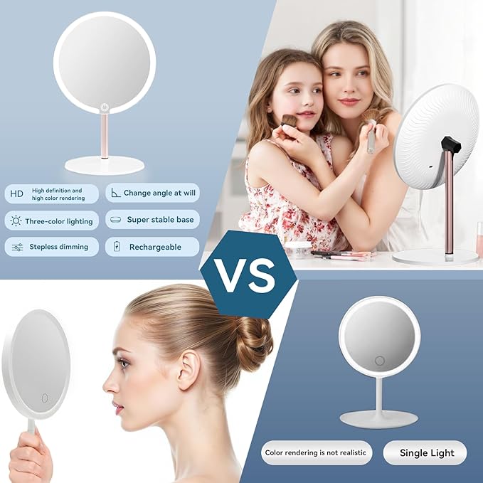 Vanity Mirror with Lights with 4K Ultra-Clear Clarity, Long-Press Touch Brightness Control, 3-Speed Brightness, and Multi-Angle Design – Perfect for Makeup & Grooming (White)