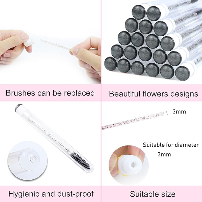 20 Sets Mascara Wands Tube Set Reusable Lash Spoolies Tube Diamond Eyelash Brush Tubes Spoolies Lash Extension Brushes Applicators Makeup Tools (sky-Black)