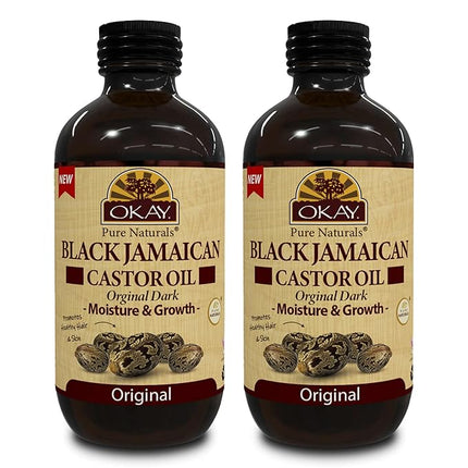 Okay Pure Naturals Black Jamaican Castor Oil - Castor Oil for Hair Growth for Men & Women, Moisture for Skin, Scalp, Eyelashes, Eyebrows - 4 oz Glass Bottle (Pack of 2)
