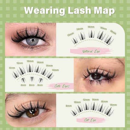 KEYYOU Fairy Lash Clusters 96Pcs D Curl 14MM Manga Lash Extension Eyelash Extension Wispy Natural Invisible Band Lash with Waterproof DIY Lash Extension at Home(Fairy-D-14MM)
