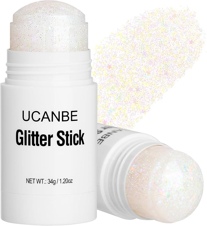 UCANBE White Body Glitter Stick for Singer Concerts Music Festivals, Face Glitter Makeup for Face Body Hair Eyes & Lips, Chunky Glitter Sparkling Mermaid Sequins for Women 1.2OZ