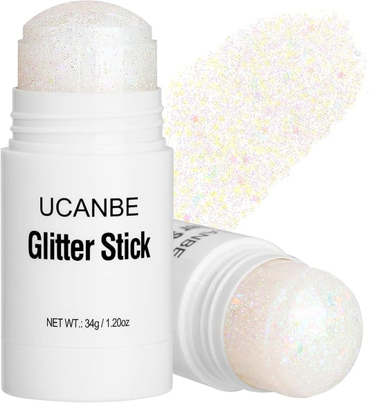 UCANBE White Body Glitter Stick for Singer Concerts Music Festivals, Face Glitter Makeup for Face Body Hair Eyes & Lips, Chunky Glitter Sparkling Mermaid Sequins for Women 1.2OZ