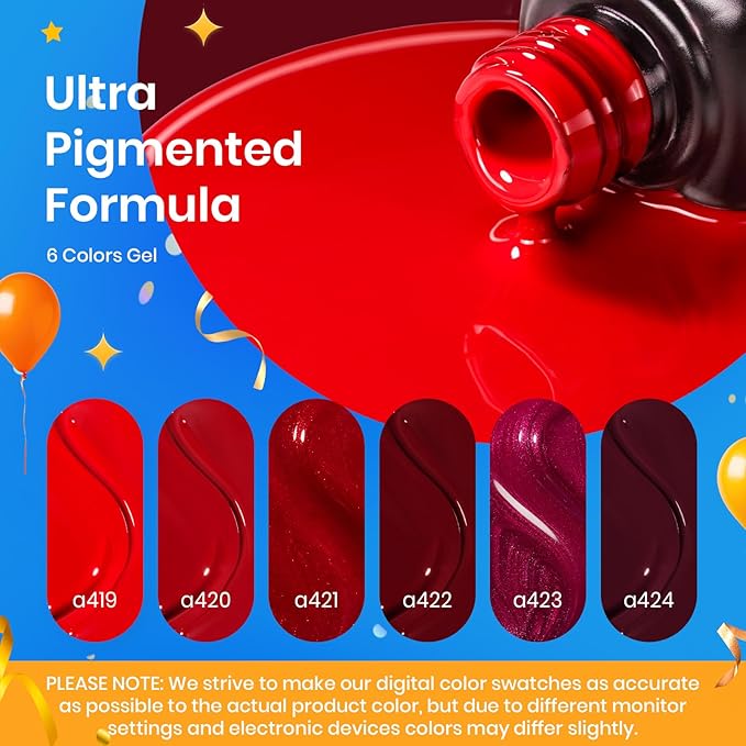 Beetles Red Gel Polish Set - 6 Colors Burgundy Red Gel Nail Polish Popular Shimmer Red-Obsession Collection Nails Art Design Soak Off Uv LED Nail Kit Minicure DIY Home Gifts for Women