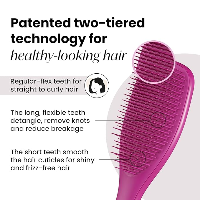 Tangle Teezer Ultimate Detangler Brush for Wet & Dry Hair, Eliminates Knots & Reduces Breakage for All Hair Types, Electric Raspberry