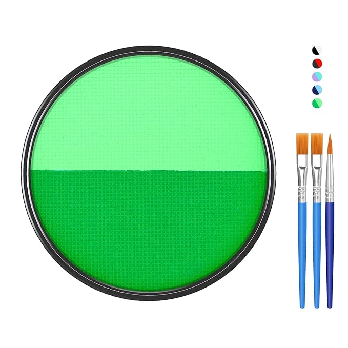 Green Face Body Paint Makeup Foundation 30g, Water Activated Dark Light Green Cream to Powder Face Body Paint for Halloween Costume Cosplay Theater Stage Dressup Makeup Matte Finish