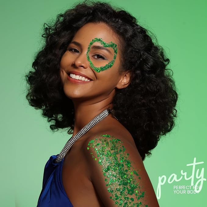 Teenitor Green Body Glitter, Face Glitters, Green Glitter, Body Glitter Gel, Hair Glitter Gel, 80g/2.8oz Holographic Glitter for Face Body Hair, Glitter Makeup for Kids