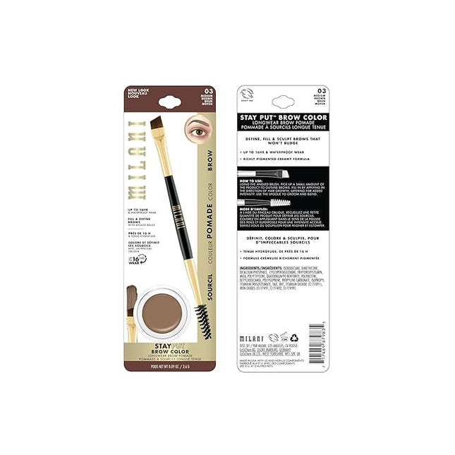 Milani Stay Put Brow Color - Medium Brown (0.09 Ounce) Vegan, Cruelty-Free Eyebrow Color that Fills and Shapes Brows‚Ķ