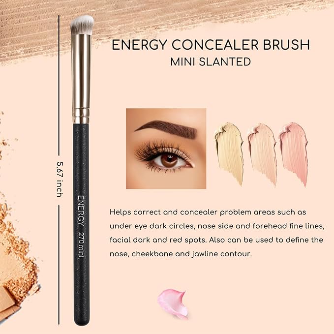 ENERGY Concealer Makeup Brush Set Professional Under Eye Make Up Brushes Perfect For Liquid Cream Powder Founation Blending Soft Vegan Angled Travel Cosmetics Applicator 2pcs