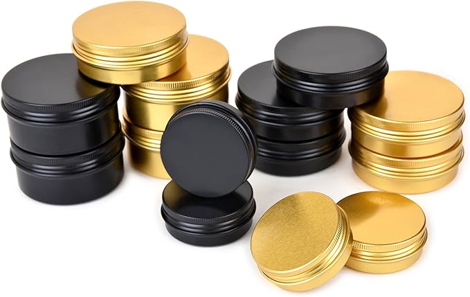 3oz 90g Aluminum Tins Round Metal Tins Container Screw Top Steel Tin Cans Cosmetic Sample Containers Tea Cans Bulk Food Storage Metal Steel Tin Jars Candle Travel Tins(Black,10 Pack)