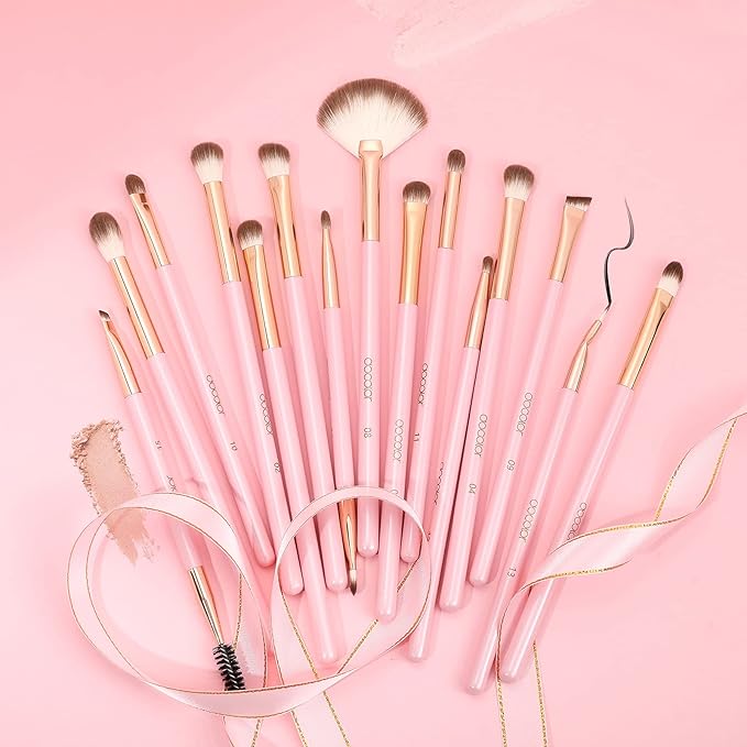 Docolor Eye Makeup Brushes 15Pcs Eyeshadow Brush Set with Soft Synthetic Hairs Professional Eye Shadow Blending Concealer Eyebrow Eyelash Eye Liners Premium Eye Make Up Brushes Set (Pink)