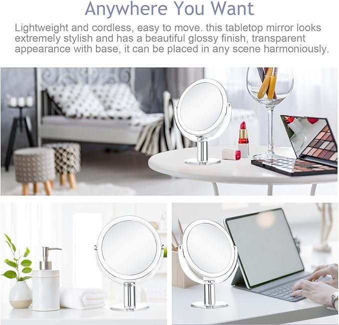 Vanity Mirror Makeup Mirror with Stand, 1X/15X Magnification Double Sided 360 Degree Swivel Magnifying Mirror, 7.4 Inch