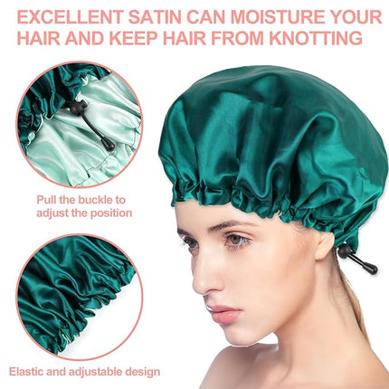 CHORHA Satin Sleep Cap,Double-Sided Adjustable Sleep Bonnet,Bonnet Cap for Sleep (DARK GREEN)