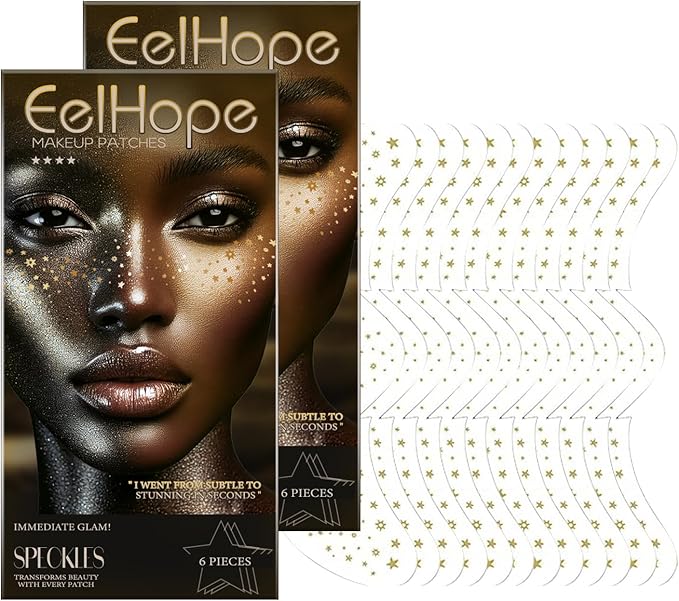 12 Count Makeup Patches,Gold-Face Glitter Speckles Patches,Glitter Freckles Face Tattoo, Sparkle Makeup Patches,Glow Up Makeup Patches for Women - Cosmetic Glitter for Face