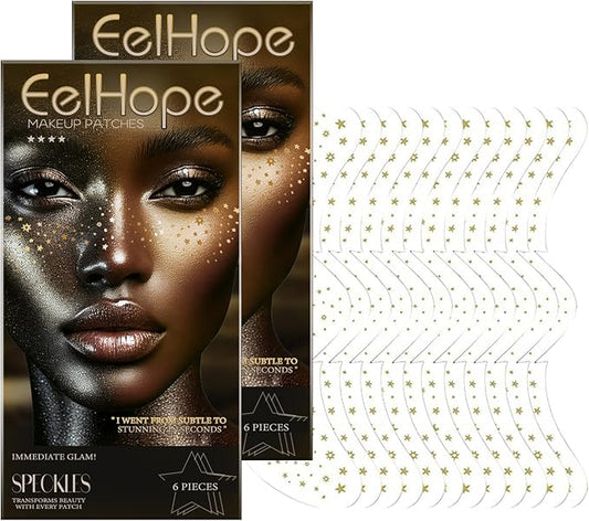 12 Count Makeup Patches,Gold-Face Glitter Speckles Patches,Glitter Freckles Face Tattoo, Sparkle Makeup Patches,Glow Up Makeup Patches for Women - Cosmetic Glitter for Face