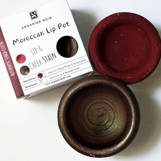 Aker Fassi Set of 2 Moroccan Lip Pot Two Authentic Terracotta Pot Red and Brick Cheek Tint. Moroccan Lipstick.
