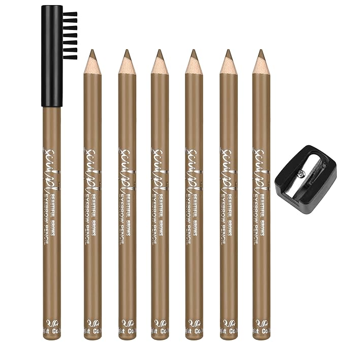 6Pcs Eyebrow pencil wooden，Brow Kit with Brush and Sharpener，Eyebrow Pencils for Women，Fine Tip Eye Brow Eye Liner for Eye Makeup,Shapes, Defines, Fills Brows (Light Brown-02)