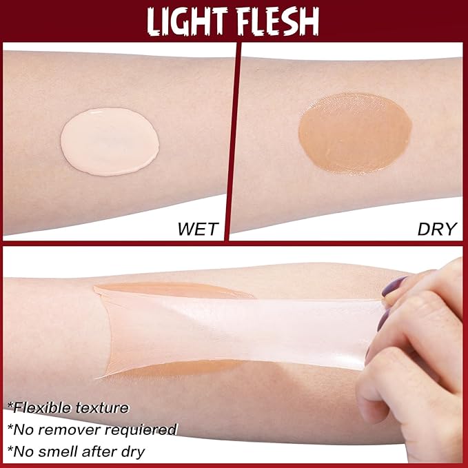 Halloween Liquid Latex SFX Makeup(2 fl oz)– Fake Skin & Wounds for Zombie, Clown, Vampire Costume, Cosplay, Special Effects Scars, Cuts Make Up for Face and Body, Fast-Dry, Non-Toxic, (Light Flesh)