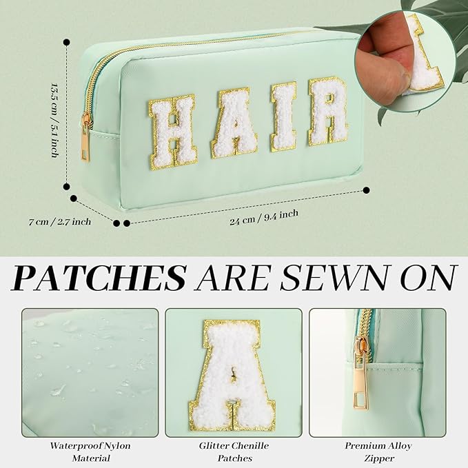 Cunno 4 Pcs Preppy Makeup Bags Chenille Letter Stuff Bag Nylon Cosmetic Pouch Cases with Zipper for Women Travel Toiletry