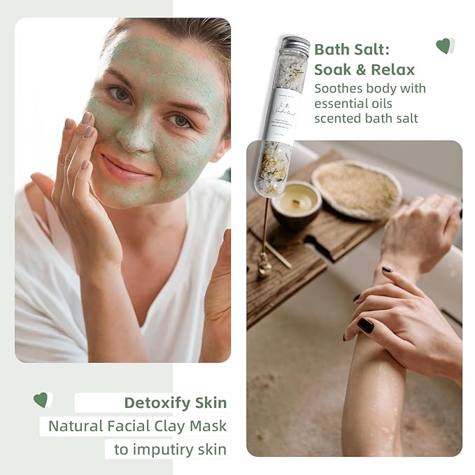 Natural Amor Cozy Spa Gifts for Women and Men,7pcs Self Care Box Including Soap Bar, Candle, Bath Bomb, Bath Salt, Thank You Gift