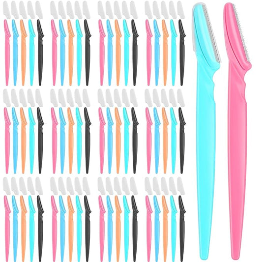 100 Pcs Eyebrow and Face Razors for Women and Men, Multi-Color Facial Shavers with Protective Covers, Safe for Beginners