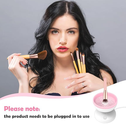 Electric Makeup Brush Cleaner, Luxiv Wash Makeup Brush Cleaner Machine Fit for All Size Automatic Spinner Dryer, Beauty Blender Washer (Pink)