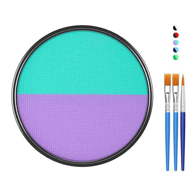 Purple Cyan Face Body Paint Makeup Foundation 30 g, Water Activated Cream to Powder Face Body Paint Makeup for Halloween Costume Cosplay Theater Stage Dress-Up Makeup,Matte Finish Non Toxic