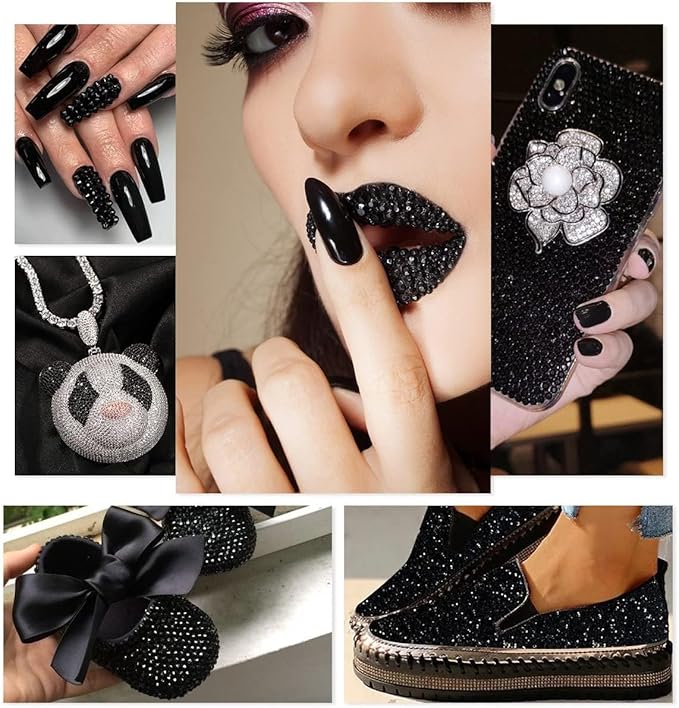28 Types Black White Transparent Jelly Resin Rhinestones w B7000 Jewelry Glue for Bedazzling Crafting 3-6mm Flatback Stones Gems Diamonds Crystals for Face Eyes Makeup Crafts Tumblers Bottles