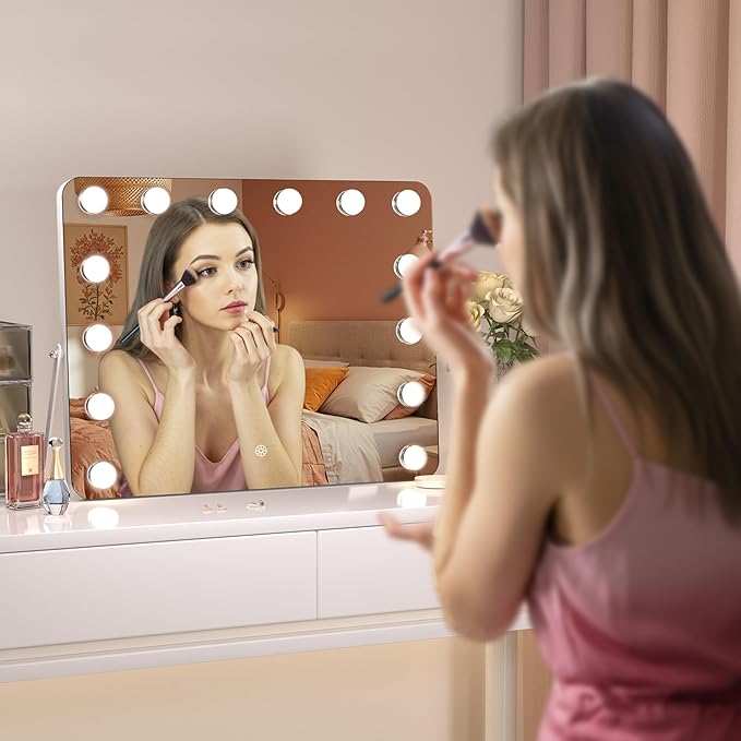 MINISO Vanity Mirror with Lights - 17.7" x 13.8" Hollywood Makeup Mirror with Adjustable Brightness,3 Modes Light, 360°Rotation