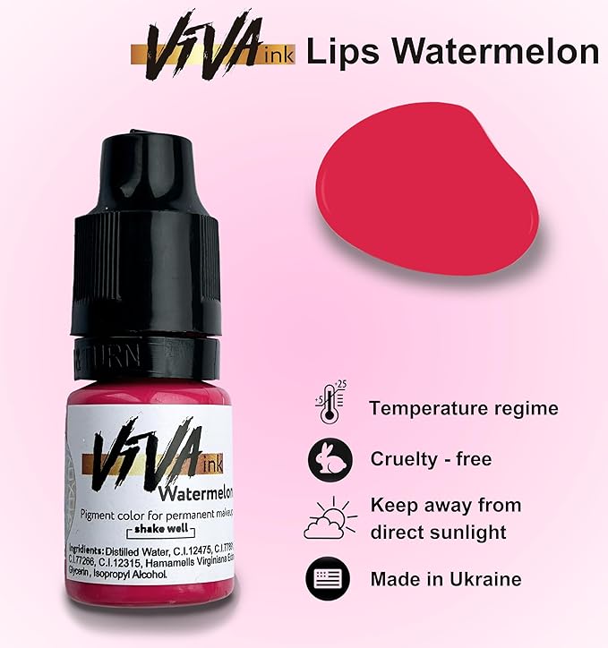 Lip Pigment – Watermelon – Permanent Lip Makeup – Microblading Ink for Durable and Colorful Lips – Long Lasting Color Lip Cosmetics (0.2 oz)