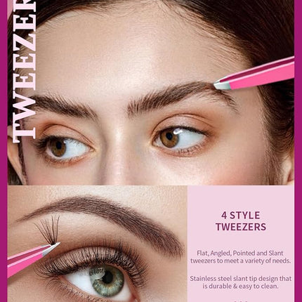 TsMADDTs 6 pcs Eyebrow Tweezers Set, Tweezers for Women Facial Hair with Curved Scissor and Eyebrow Brush for Ingrown Hair