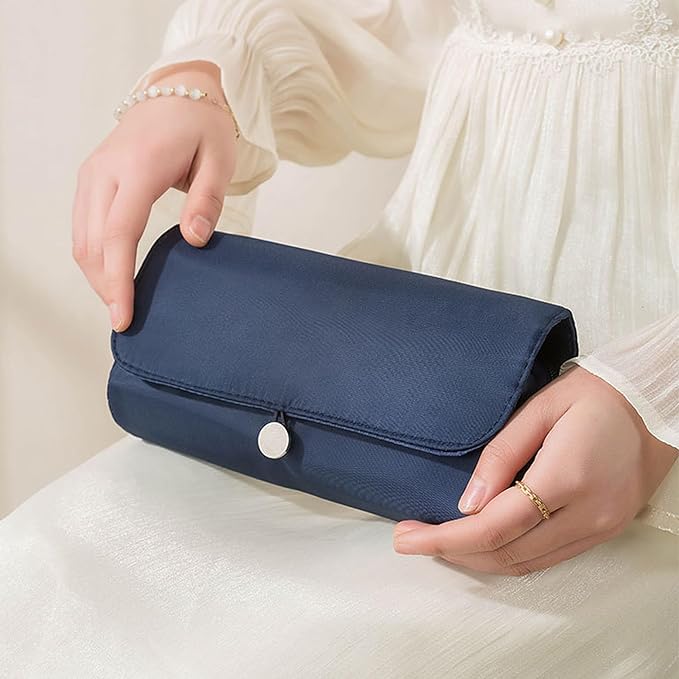 Makeup Brush Bag, Travel Makeup Brush Case Makeup Brush Holder Organizer Cosmetic Bag Portable Roll Up Brush Storage Bag for Makeup Brushes and Cosmetic Essentials (Dark Blue)