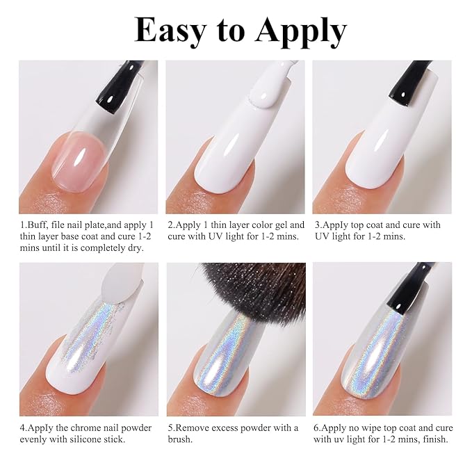 Imtiti Holographic Gold Chrome Nail Powder Kit,1g Holo Iridescent Gold Meatllic Mirror Effect Powder with 10ml White Color Gel Polish Metal Nail UV DIY Kit