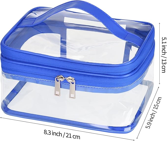 HAOGUAGUA Double Layer Clear Cosmetic Bag Makeup Bag, Waterproof Travel Toiletry Bag, Transparent PVC Pouch Organizer (Blue)