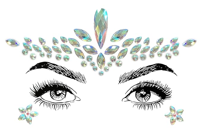 6 Pcs Music Festival Face Jewels, Rhinestone Rave Gems Glitter, Crystal Birthday Party Face Stickers, Eyes Body Temporary Tattoos