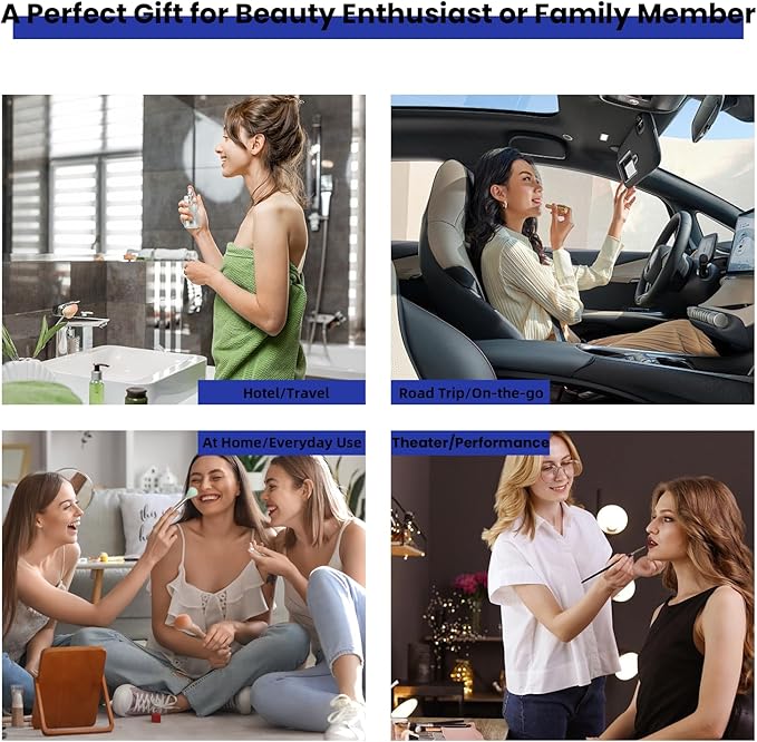 Travel Makeup Bag with LED Mirror and Light Makeup Travel Bag Organizer Portable Cosmetic Brush Organizer Bag with Adjustable Dividers for Cosmetics Makeup Brushes Toiletry (Dark Blue)