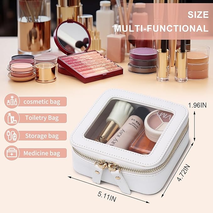 Pinkmik Small Makeup Bag Mini Clear Cosmetic Makeup Case & Toiletry Bag with Zipper Women's Purse Organizer & Car Essentials (White, MINI)
