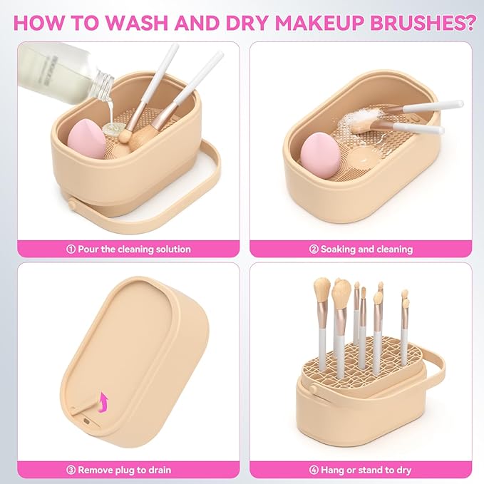 Makeup Brush Cleaner Mat 3 in 1 Makeup Brush Holder Silicone Makeup Brush Drying Rack Make Up Brush Cleaning Bowl Make Up Brush Cleaner Pad Cosmetic Storage Box Cleaning Tool for Sponge Powder Puff