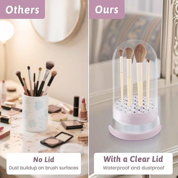 KAYUSO 3 in 1 Makeup Brush Cleaner Bowl and Dryer, Silicone Simply Makeup Brush Cleaner Mat, Waterproof Makeup Brush Holder with Lid, Cosmetic Tools Organizer (Purple)