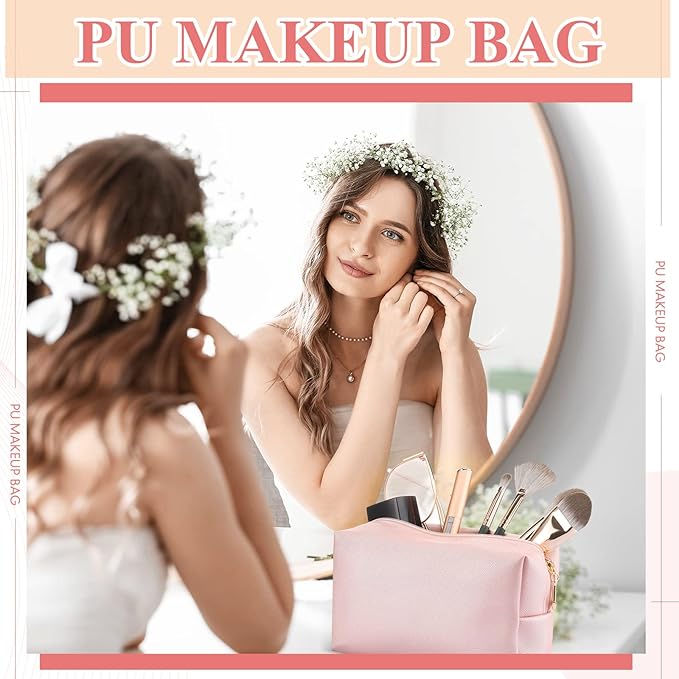 Kigeli 15 Pcs Aesthetic Makeup Bags PU Leather Cosmetic Pouches Waterproof Plain Toiletry Bags Makeup Pouches Bulk for Women Party Gift Travel Storage Organizer(Rose Gold)