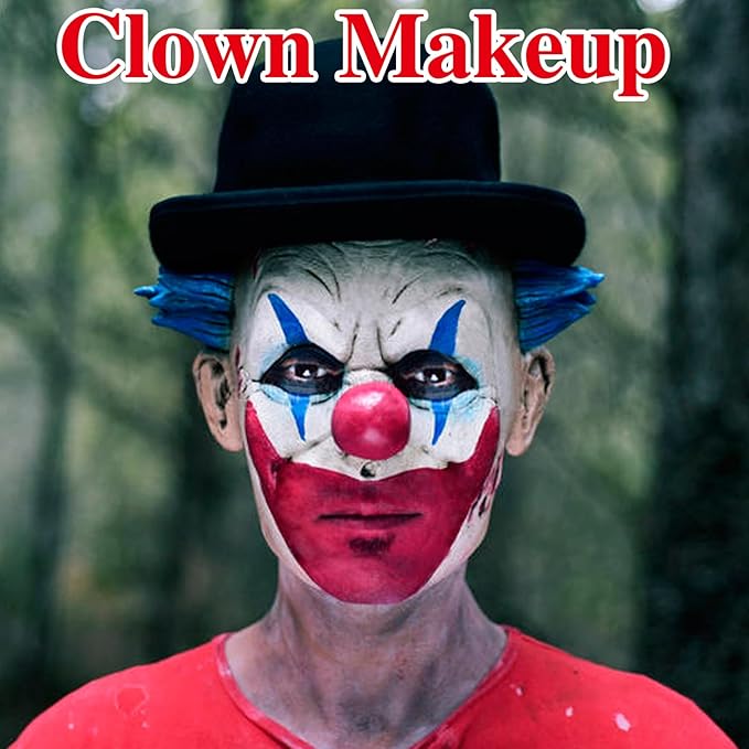 MEICOLY Red White Blue Face Body Paint with Setting Powder and Sponges,Water Based Face Paint for Halloween SFX Clown Devil Spiderman Cosplay Makeup,4th of July Body Paint