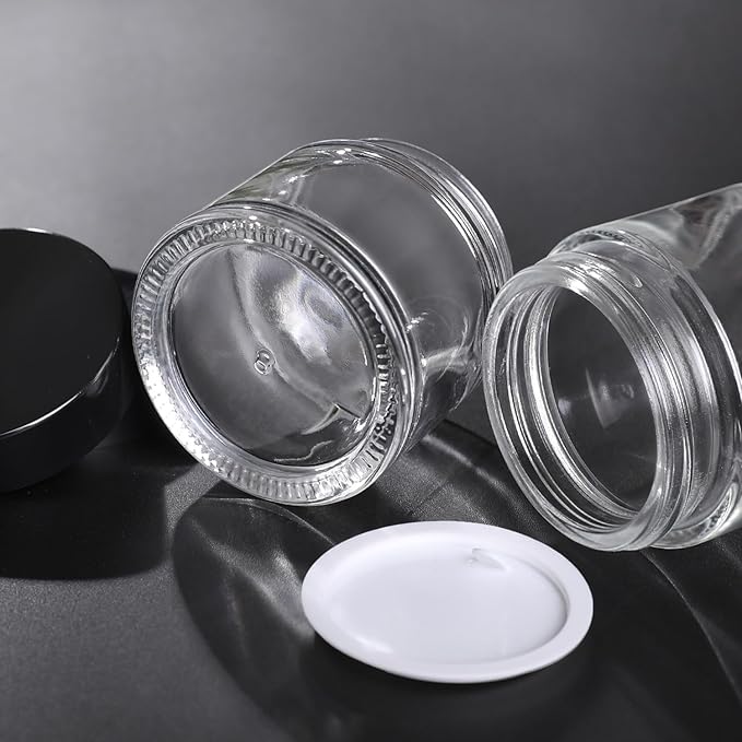 1 oz Glass Jars with Lids,3 Pack Clear Small Glass Cosmetic Jars with Lids,60 ml Empty Glass Makeup Containers for Sample, Cream, Lotion,Powder (1 OZ, Clear)