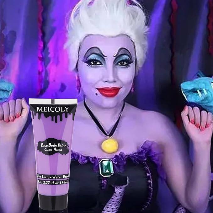 MEICOLY Cream Light Purple Face Body Paint,2.37Oz Large Tube Water Based Full Body Paint for Adults and Kids,Lavender Violet Face Paint for Halloween Stage SFX Special Effects Ursula Cosplay Makeup