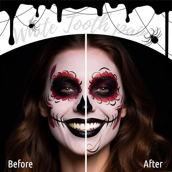 White Teeth Paint, Instant Bright White Vampire Tooth Costume -No Streak, Long Last Tooth Makeup FX Paint, Professional Cosplay Teeth for Cosplay, Halloween Makeup & Special Effects