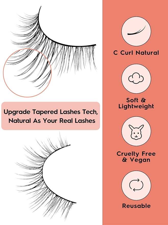 Natural Lashes Eyelashes Wispy Cat Eye Lashes with Thin Band 10mm Short Eyelashes 3D Volume Siligli C Curl Natural Eyelash 7 Pair