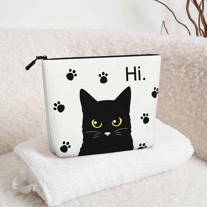 MOLAIGIN Cute Black Cat Cosmetic Bag For Women, Travel Makeup Bag, Toiletry Zipper Bag, Large Capacity Aesthetic Cases