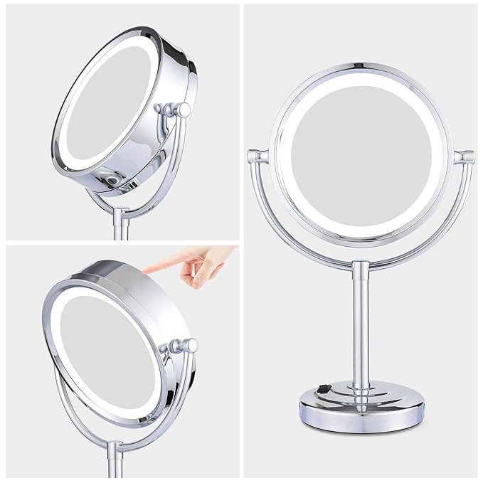 GURUN 8.5 Inch Tabletop LED Lighted Makeup Mirror with 10x Magnification Double Sided Vanity Mirror Plug Power Chrome Finish M2208D(8.5in,10x)