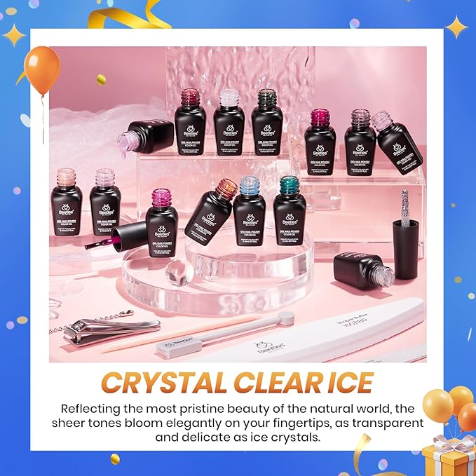 Beetles Jelly Gel Nail Polish Set, 53PCS 36 Colors Jelly Pink Milky White Red Black Blue Green Silver Cat Eye Base Glitter Glossy Matte Top Coat Crystal Ice Collection French Nails Gift for Women